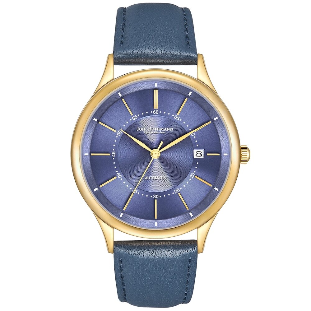 Joh. Rothmann Joh. Rothmann Zelfopwindend horloge Modern I. in Geelgoud Echt leer in Blauw Herenhorloges Heren