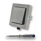 Gira complete set vouwdoos – klapstopcontact 0454600 1-voudig frame en afdichtingsset IP44, waterdicht – roestvrij staal – klapcontactdoos – kinderbeveiliging – incl. EBROM fasetester voor montage van