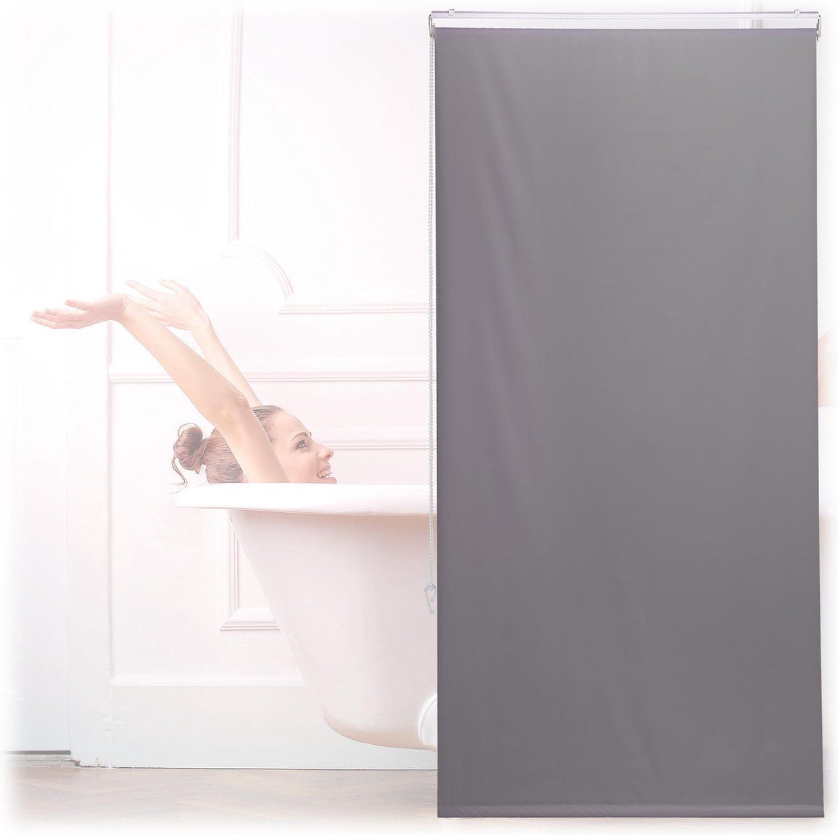 Relaxdays Douche rolgordijn grijs - douchegordijn bad - plafondmontage - gordijn badkamer