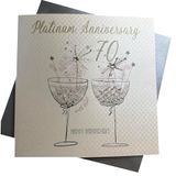 White Cotton Cards Fluiten Happy Anniversary 'Platinum' 70 Jaar Handgemaakte Jubileumkaart, Wit, BD170, 16cm X 16 cm