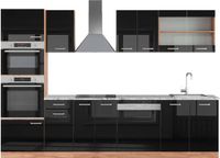 Vicco R-Line Complete keukeneenheid – 300 cm met hoge kast, WB Marmer Eiken hoogglans zwart/goud