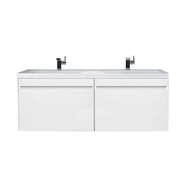 Maxaro Badkamermeubel 144cm Curve Hoogglans Wit 2 Lades Vlak Wastafel Mineraalmarmer