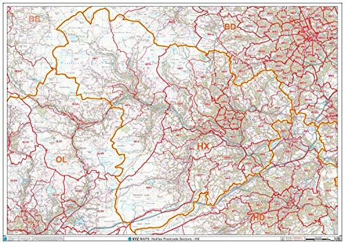 Halifax - HX - Postcode Wandkaart - Kunststof gecoat
