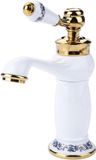 OEM ZenithVibe Elegante keramische wastafelkraan antiek messing blauw-wit porselein lange nek koud en warm water badkamer keuken
