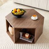 OKWISH Salontafel - Zeshoekig Multifunctioneel Ontwerp - Voor Woonkamer Of Loungehoek - MDF Bruin Walnootlook - 79×69,4×40 Cm