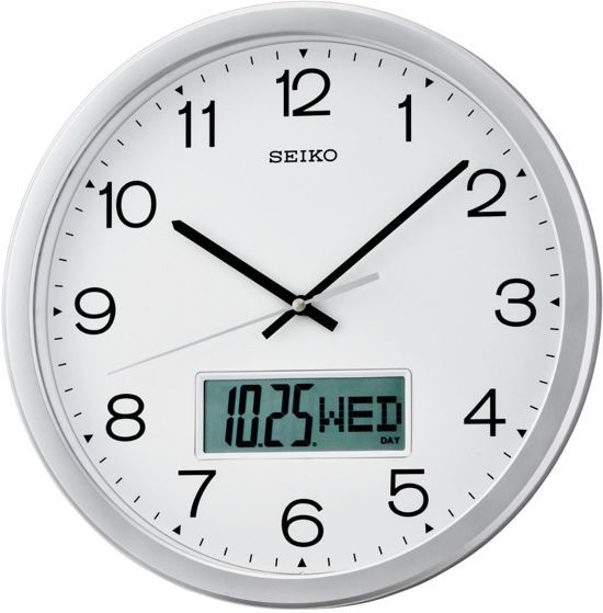Seiko wandklok - QXL007S Wit Kunststof Ã˜35cm - LCD kalender