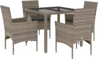 vidaXL 5-delige Tuinset met Kussens, Poly Rattan en Glas, Grijs