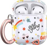 Keybudz Elevate Swarovski PodSkinz AirPods 2 en 1 hoesje met kristallen van Swarovski en roségouden ring karabijnhaak (Girl Power)