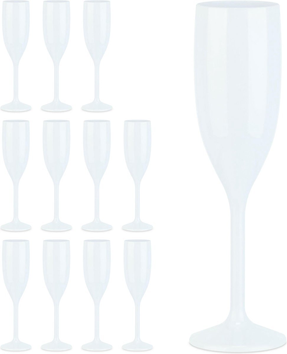Relaxdays Plastic champagneglazen - 12 stuks - cavaglazen - herbruikbaar - kunststof wit