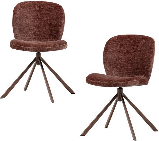 WOOOD Femke Eetkamerstoelen - Chenille - Bruin - Set van 2