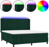 vidaXL Boxspringbed met matras en LED-verlichting, donkergroen, 160x200 cm, fluweel
