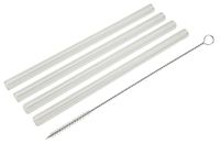 Fackelmann Glazen rietjes, met reinigingsborstel van roestvrij staal, vaatwasmachinebestendig, set van 4, transparant grijs, 15 cm