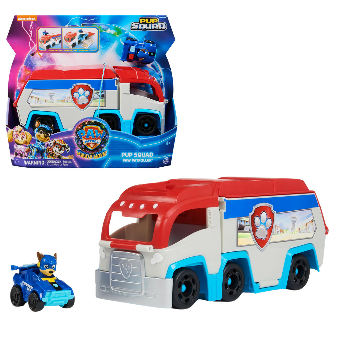Spin Master PAW Patrol The Mighty Movie - Pup Squad Patroller speelgoedtruck met Mighty Pups Chase Squad speelgoedauto