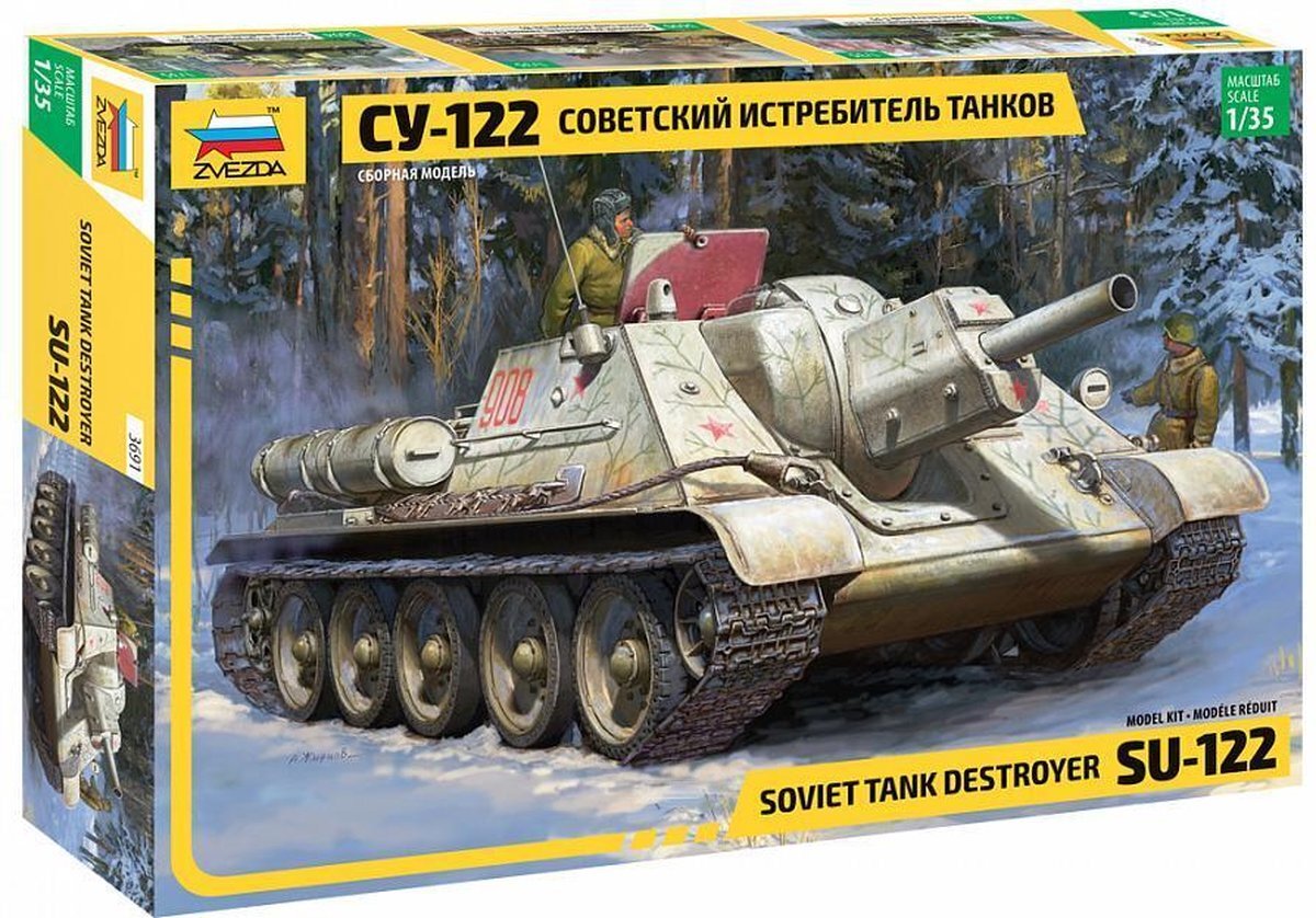 Zvezda 530003691 1:35 SU-122 Sowjet. Autokapje, modelbouwset, plastic bouwpakket, bouwpakket voor montage, gedetailleerde replica