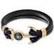 Mendes Lookinggoodtoday Heren armband Nautisch leer kompas Edelstaal anker Goudkleurig Zwart