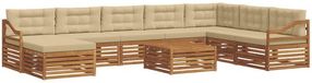 vidaXL Bankset voor buiten, 9-delig, naturel en beige, massief acaciahout