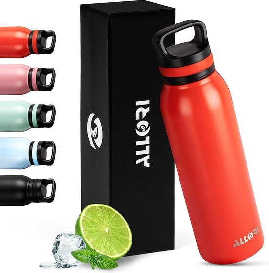 RVS drinkfles - 630 ml, BPA-vrij, lekvrij, geschikt voor koolzuur - thermosfles voor sport, school, universiteit, fitness, outdoor, excursie, krasbestendig, vaatwasmachinebestendig