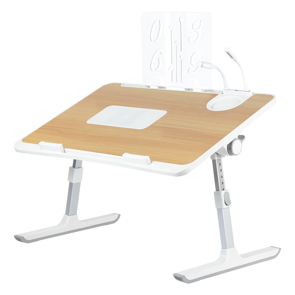 NONE Couleur Laptopbedtafel, opklapbaar, in hoogte en hoek verstelbaar, dienblad met pc-koeler, voor bank/vloer, 60x40cm, grijs/hout/zwart