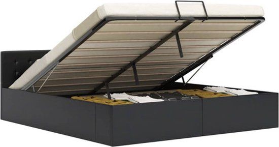 vidaXL Bedframe hydraulisch kunstleer zwart 180x200 cm