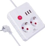 Maclean MCE388 W - Stekkerdoos - 2 stopcontacten + 3xUSB - 3 m - Wit