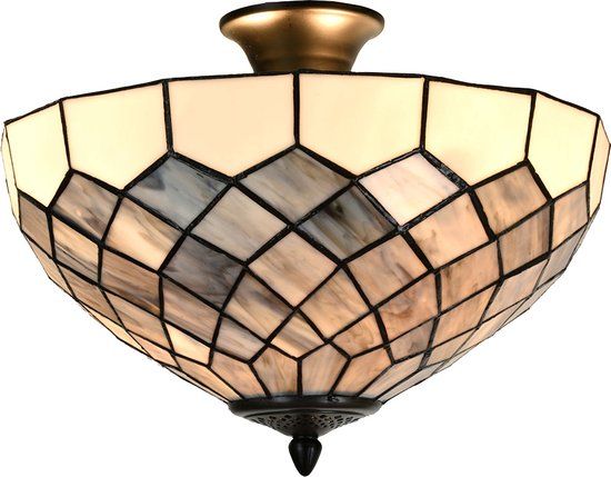 Lumilamp Tiffany Plafondlamp - Ø 41 cm - Grijs Glas - 2x E14