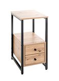 HAKU Bijzettafel met 2 lades eiken licht metaal zwart spaanplaat lades salontafel sofatafel - Maat: B 30 cm x H 63 cm x D 40 cm, Stijl: Modern