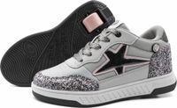 Breezy Rollers Kinder Sneakers met Wieltjes - Glitter Zilver grijs - Maat 37