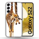 Beschermhoes Samsung Galaxy S22 Beschermhoes, motief Giraffe, wit