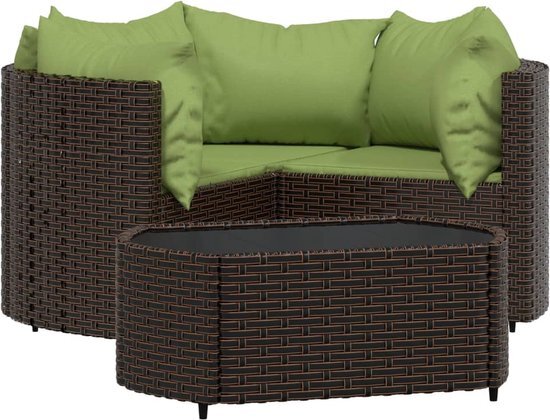 vidaXL 4-delige Loungeset met kussens poly rattan bruin