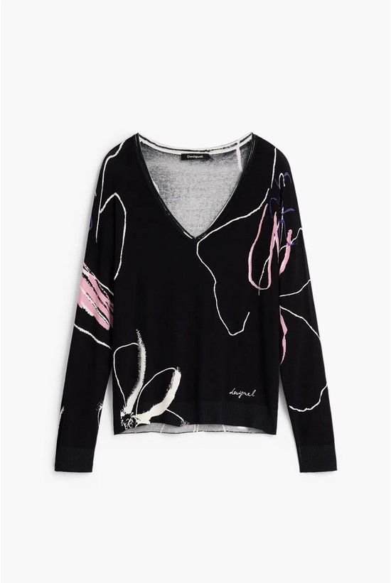 Desigual Vrouwentrui Lange Mouw V-hals Katoen L Negro