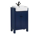 Hudson Reed Warwick Meuble lave-mains - Avec lavabo – 55 cm – Bleu marine – Poignées rondes noires – Warwick