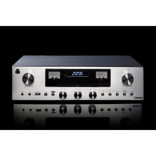 GPO Retro PR200 - Mini Impianto Hi-Fi Midi Con CD/MP3, Bluetooth, Radio DAB/FM - Argento 12W