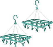 Urban Living Wasgoed droogcarrousel/droogmolen - 2x - 18 clips/knijpers - groen - kunststof - 31 x 33 cm