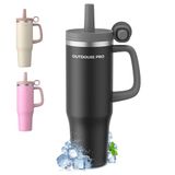 OUTDOUSE PRO Thermobeker 1200 ml, thermobeker met handvat en rietje, BPA-vrij, 1,2 l, zwart