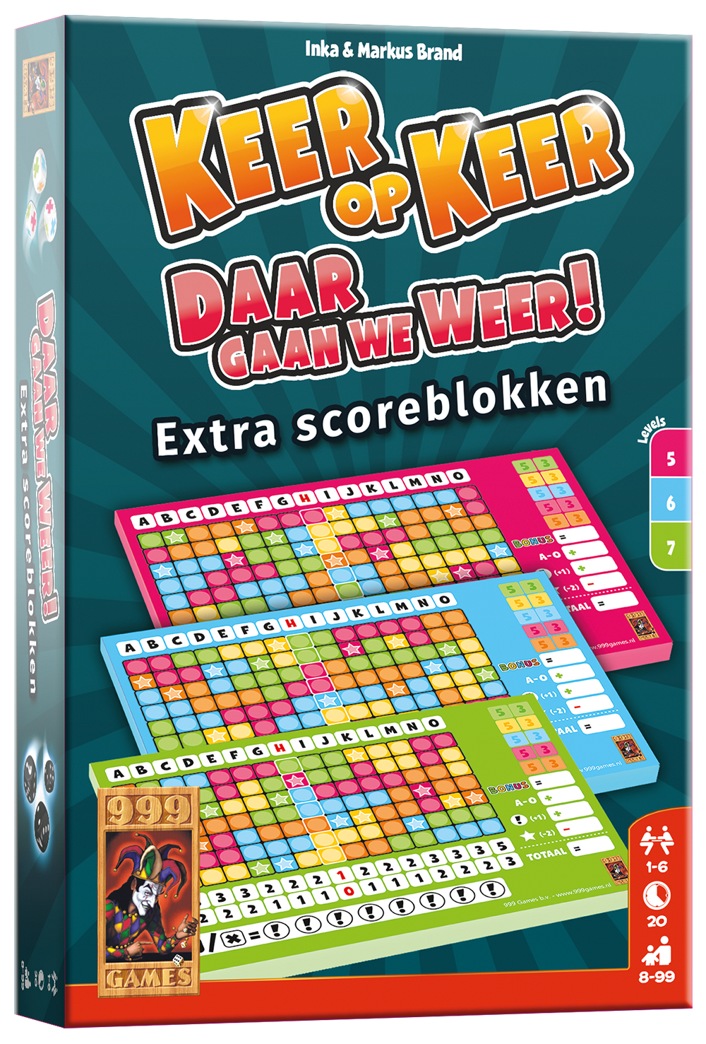 999 Games Keer op Keer Scoreblok 3 stuks Level 5, 6 en 7 Dobbelspel