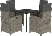 vidaXL 5-delige Tuinset met Kussens, Poly Rattan, Grijs