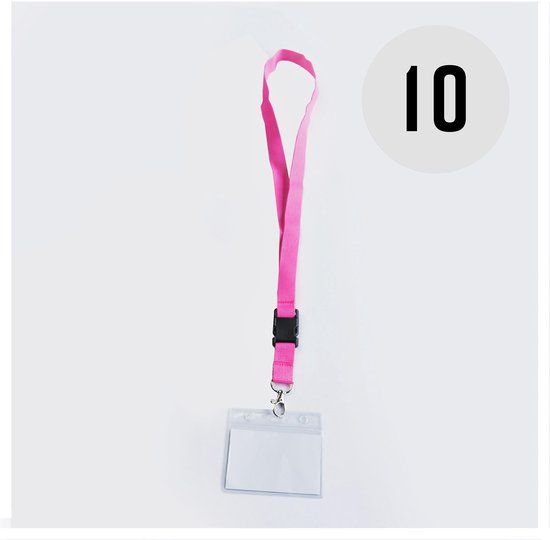 Roze keycord met badge-/pashouder (10 stuks)