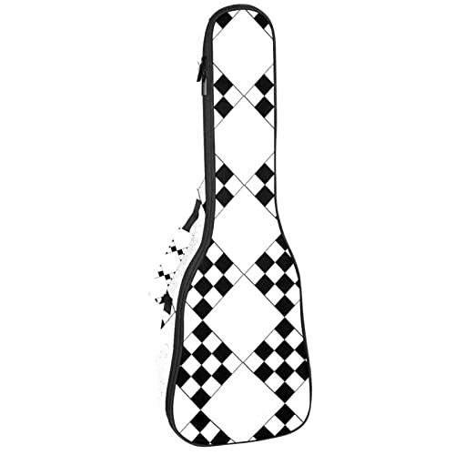 Mersov Tenor Ukulele Gigbag Waterdichte Ukelele Case Gewatteerde Rugzak, Geweldig voor Sopraan Concert (21/23/24") Zwart Wit Herhalend Geometrisch Vierkant