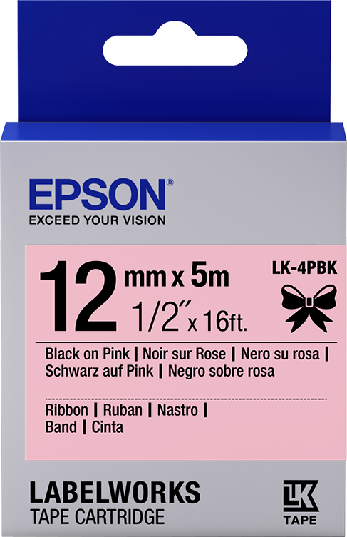 Epson Label Cartridge Satin Ribbon LK-4PBK zwart/roze 12 mm (5 m)