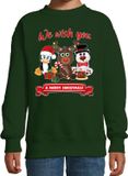 Bellatio Decorations Kersttrui We wish you - groen - kinderen - Kerst dieren sweater - kerstsweater - groen - Kerst diertjes 110/116