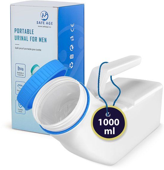 Safe Age® Urinaal voor mannen – lekvrij & geurwerend – met handvat & schroefdop – voor bed, stoel en onderweg - urinefles - plasfles