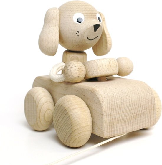 Ecobos Trekfiguur auto met hond blank hout