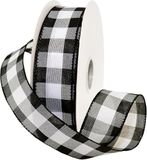 Morex Ribbon 7398.40/50-613 Cambridge 1.5" X 50 YD Wired Ribbon, Black and White, Buffalo Check Plaid Ribbon for Gift Wrapping, Christmas Decorations Indoor Home Decor, Craft Supplies & Materials