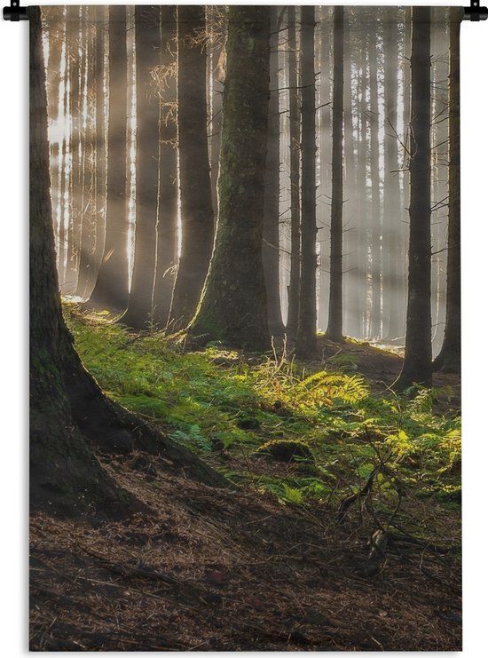 1001Tapestries Wandkleed - Zon - Takken - Bomen - Bos - Natuur - 90x135 cm - Katoen - Groen - 1001Tapestries