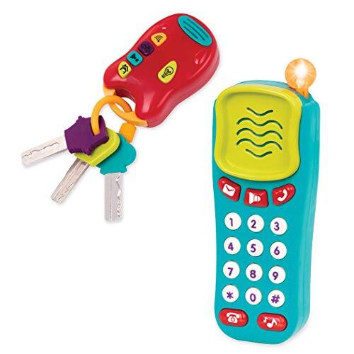 Battat BT2629Z Speelgoedsleutel en mobiele telefoon met lichten en geluiden, sleutelhanger en speelgoedtelefoon voor kinderen en baby's vanaf 10 maanden (2 delen)