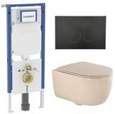 Geberit QeramiQ Dely Swirl Toiletset - 36.3x51.7cm - Geberit UP720 Duofix Sigma inbouwreservoir - slim zitting - bedieningsplaat mat zwart - ronde knoppen - mat beige