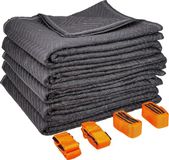 Kortpack - Set van 5 Gevoerde Verhuisdekens met gratis Draagriem - Professionele Kwaliteit - Verhuisdekens voor Opslag, Verhuizingen en Transport - Zwart