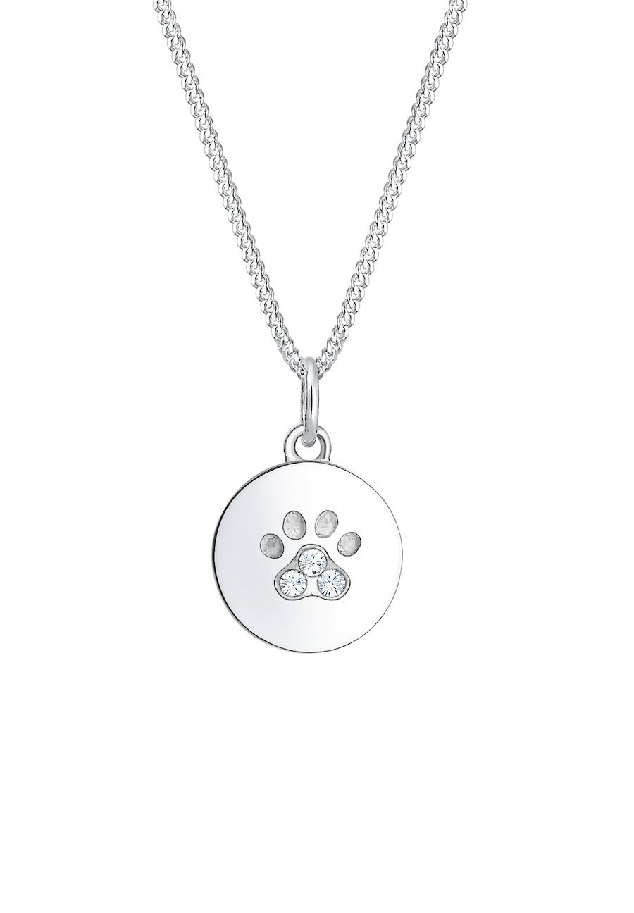 Elli Halsketting Dames Poot Plaatje Hond Kat met Kristallen in 925 Sterling Zilver