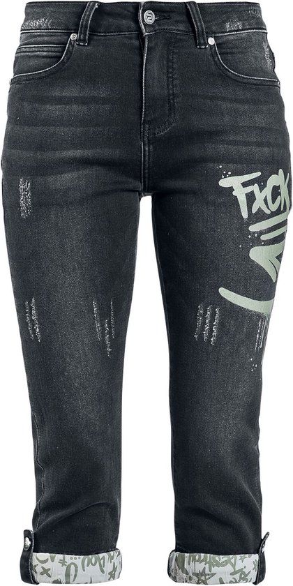 R.E.D. by EMP R.E.D. Rock-Engineered Design Donkergrijze 3/4 jeans met graffiti details - Dames - 33