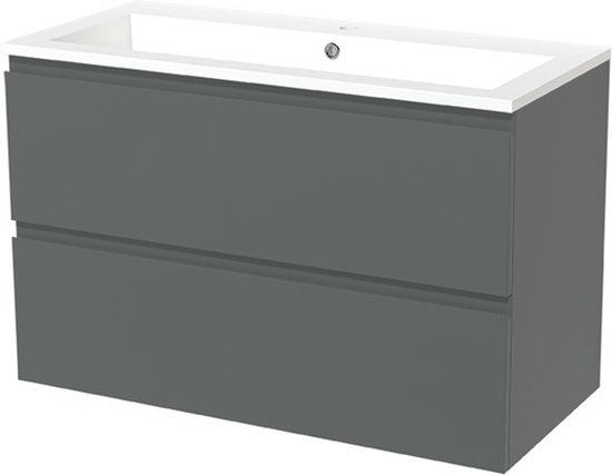 Maxaro Badkamermeubel 100cm Modulo Middengrijs 2 Lades Greeploos Wastafel Mineraalmarmer